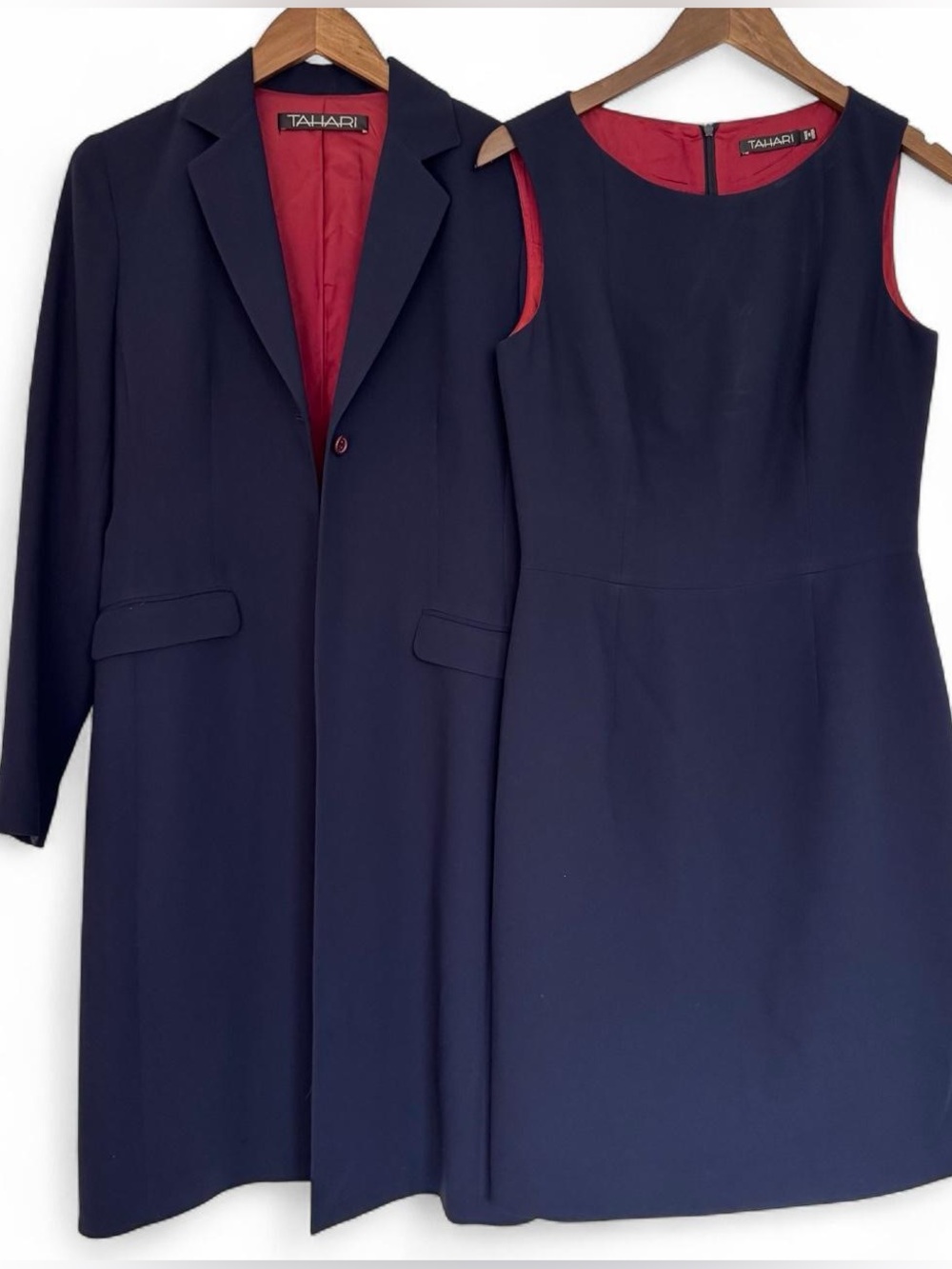 Tahari Navy Blue Dress Blazer Jacket Matching Set Size 8 Office Business Chic